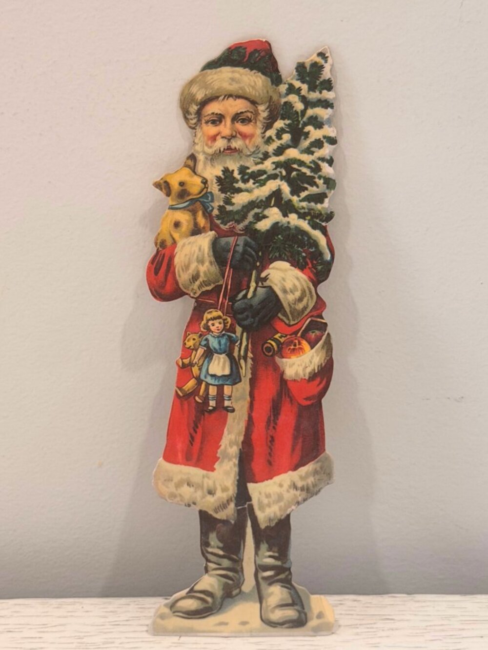 Vintage Hallmark Victorian Santa Claus Die Cut Christmas Craft Decor 8" Intact
